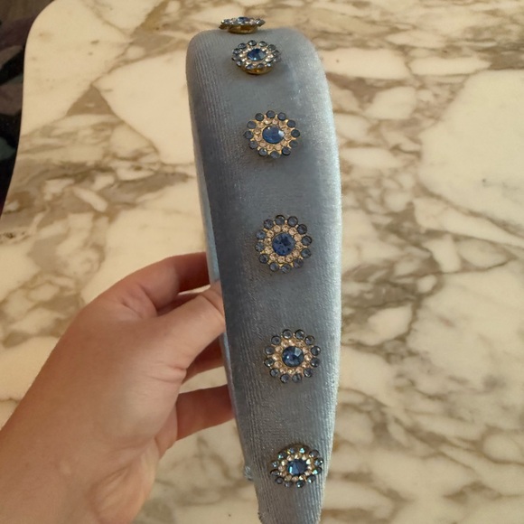 Light Blue Velvet Padded Embellished Headband - Picture 5 of 8
